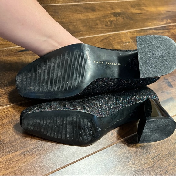 ZARA Glitter Fitted Fabric Heeled Ankle Boots - Picture 5 of 9